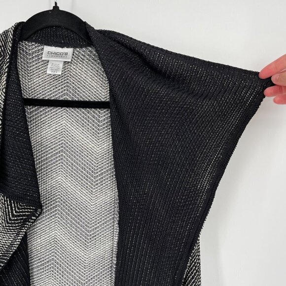 Chicos Travelers Chevron Print Mesh Open Cardigan Size L Black White Lightweight - Picture 3 of 11